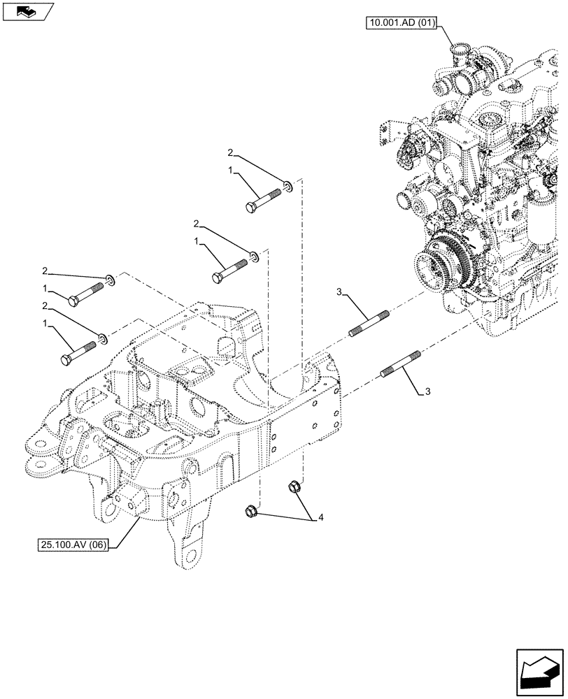 Схема запчастей Case IH MAXXUM 120 - (25.100.AV[06]) - VAR - 333648, 336831, 743699, 743700 - HYDRAULIC LIFT, SUPPORT (25) - FRONT AXLE SYSTEM