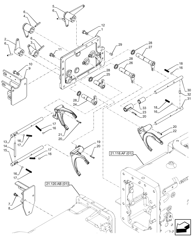 Схема запчастей Case IH FARMALL 115C - (21.507.AJ[02]) - VAR - 390067 - TRANSMISSION, GEARSHIFT, FORK, SHIFT RAIL - C9100 (21) - TRANSMISSION