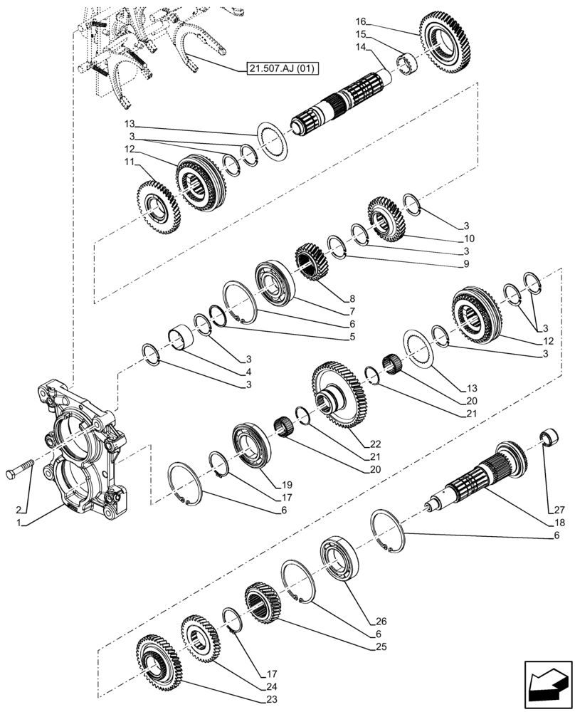 Схема запчастей Case IH FARMALL 85C - (21.154.AO[01]) - VAR - 330276, 390067, 743546 - TRANSMISSION, SHAFT & GEAR (8X8) (12X12) (21) - TRANSMISSION