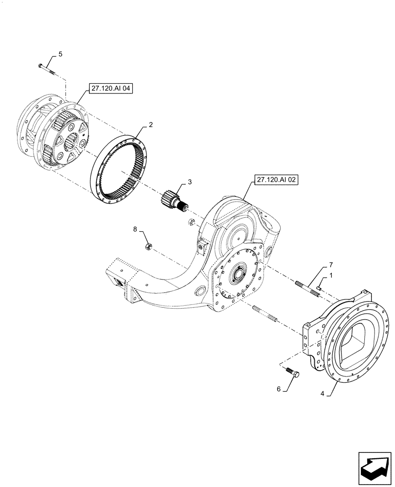 Схема запчастей Case IH QUADTRAC 470 - (25.108.AC[01]) - AXLE HOUSING GEARBOX (25) - FRONT AXLE SYSTEM