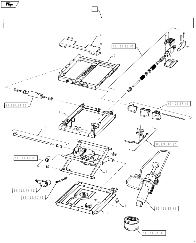 Схема запчастей Case IH MAGNUM 340 - (90.120.BB[01]) - VAR - 420010, 420012 - SEAT SUSPENSION ASSY - DELUXE OPTION (90) - PLATFORM, CAB, BODYWORK AND DECALS