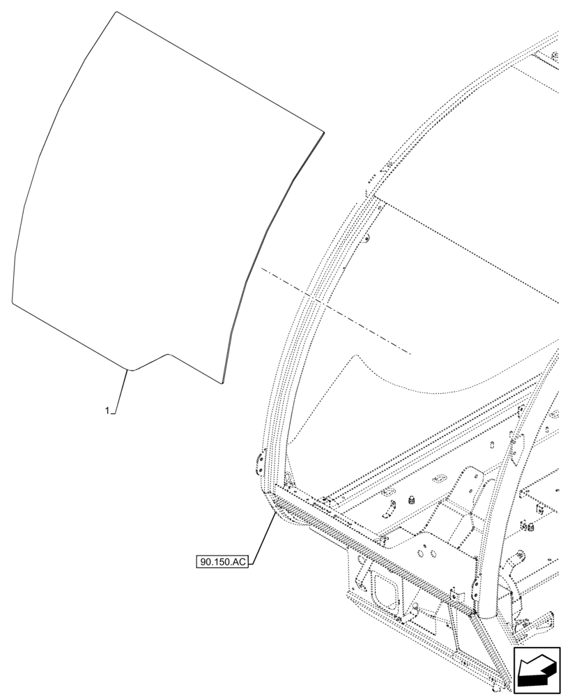 Схема запчастей Case IH FARMLIFT 735 - (90.156.AL) - CAB GLASS, FRONT (90) - PLATFORM, CAB, BODYWORK AND DECALS