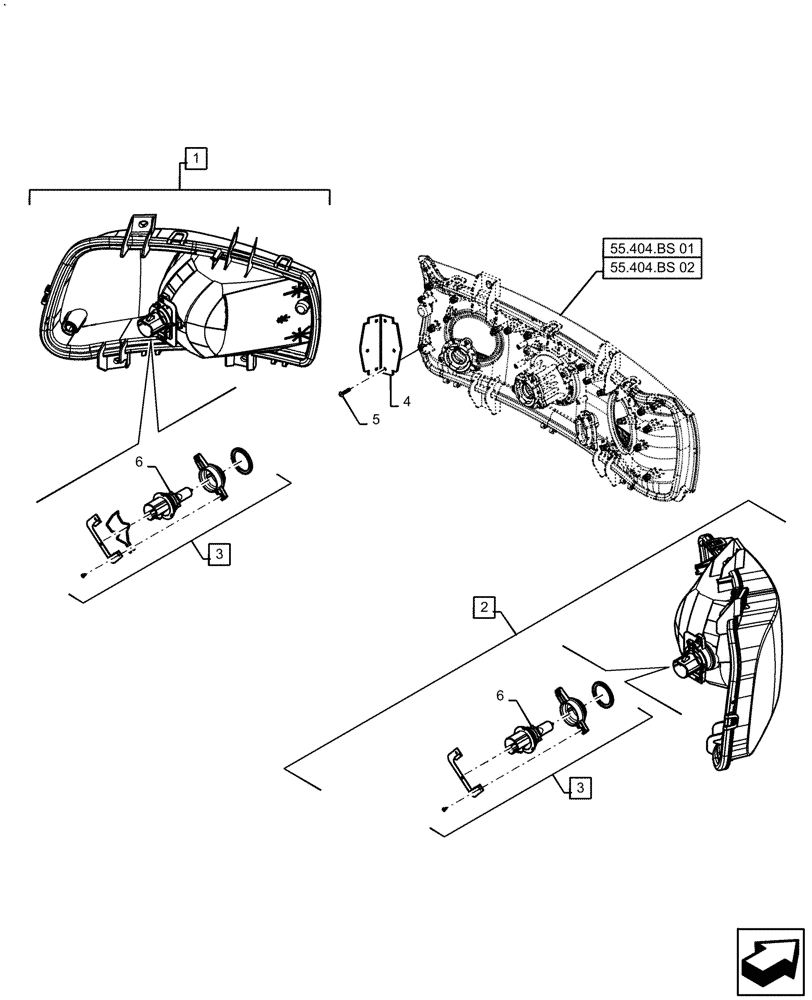 Схема запчастей Case IH MAGNUM 180 - (55.404.AQ[01]) - HEADLIGHT, NA (55) - ELECTRICAL SYSTEMS