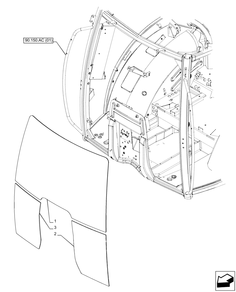 Схема запчастей Case IH PUMA 150 - (90.156.AL[01]) - VAR - 391177, 391233 - CAB GLASS, WINDSHIELD (90) - PLATFORM, CAB, BODYWORK AND DECALS