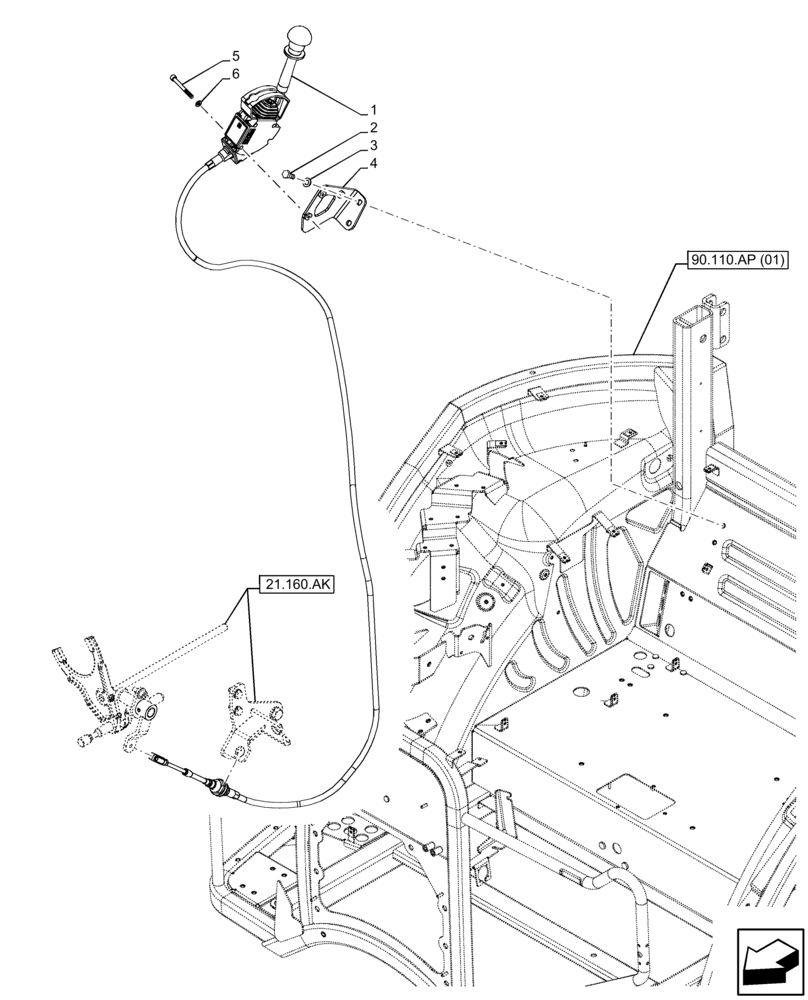 Схема запчастей Case IH FARMALL 105C - (21.160.AI[04]) - VAR - 334177 - CREEPER, CONTROL LEVER, W/O CAB, HI-LO (21) - TRANSMISSION