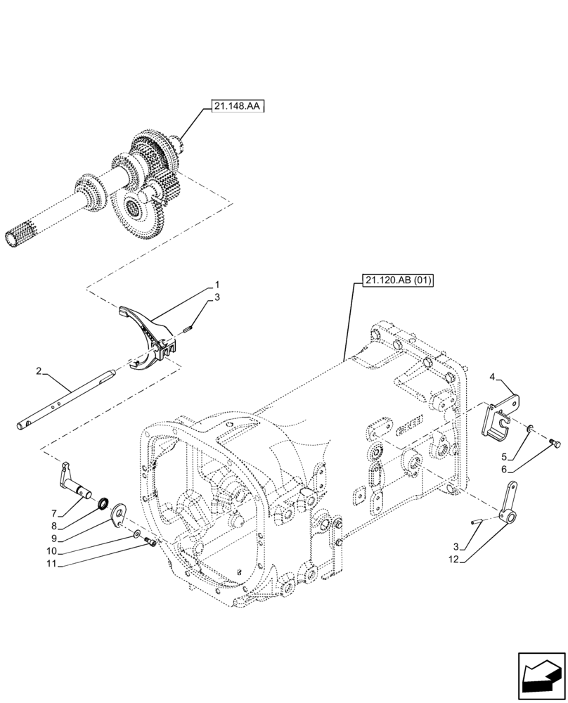 Схема запчастей Case IH FARMALL 105C - (21.162.AD) - VAR - 390067, 743546, 744576 - TRANSMISSION, REVERSER, CONTROLS (8X8) (12X12) (12X12 CREEPER) (21) - TRANSMISSION