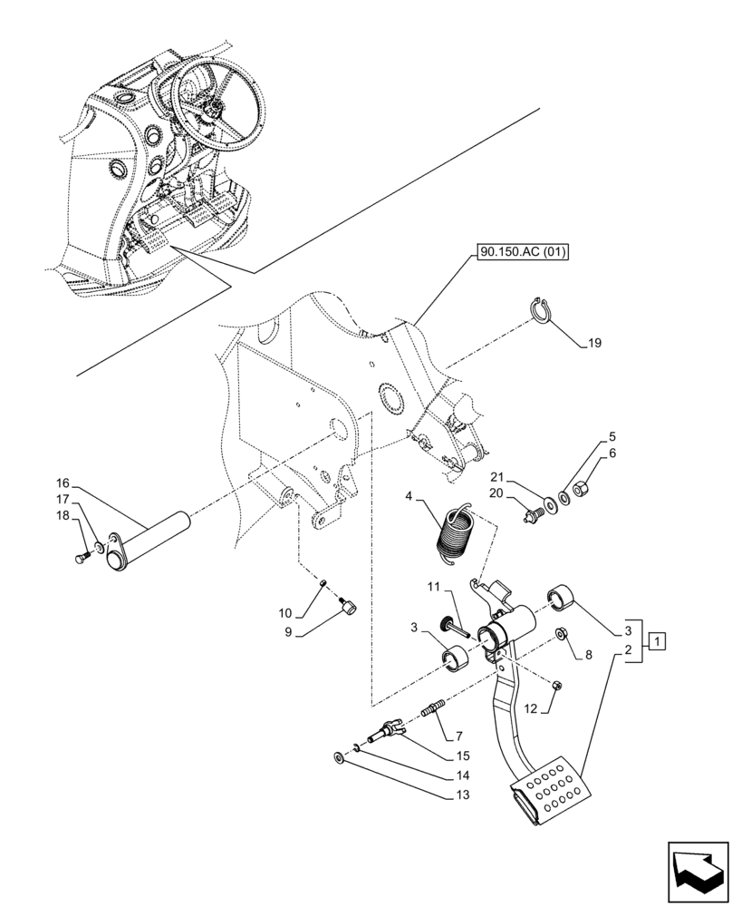 Схема запчастей Case IH FARMALL 95C - (18.100.AF[05]) - VAR - 334177, 390275 - CLUTCH MECHANISM, PEDAL (24X24) (40X40 CREEPER) (HI-LO) (18) - CLUTCH