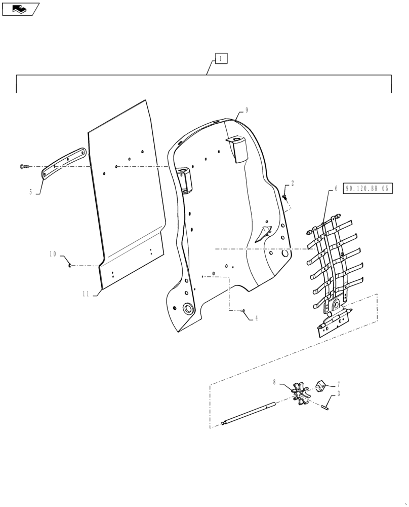 Схема запчастей Case IH MAGNUM 3154 - (90.120.BH[04]) - VAR - 420010, 420012, 429373, 449058 - SEAT BACK SUPPORT/MANUAL HOLDER (90) - PLATFORM, CAB, BODYWORK AND DECALS