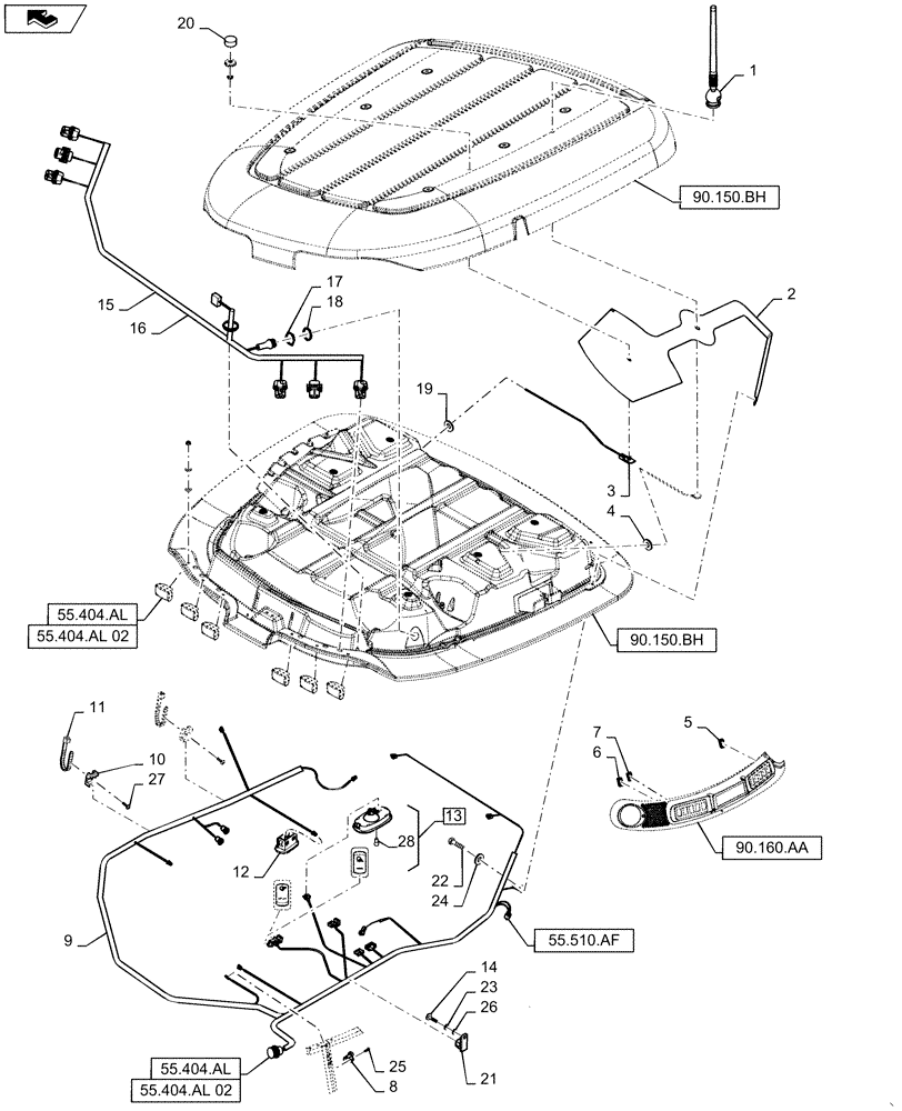 Схема запчастей Case IH WD1903 - (55.510.AH) - HARNESS, ROOF (55) - ELECTRICAL SYSTEMS