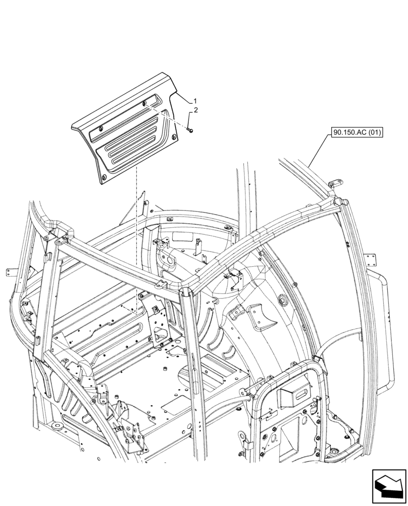 Схема запчастей Case IH FARMALL 105C - (90.160.AH) - VAR - 334180, 334183, 334211, 391606, 743496, 743573, 744588 - REAR COVER, CAB (90) - PLATFORM, CAB, BODYWORK AND DECALS