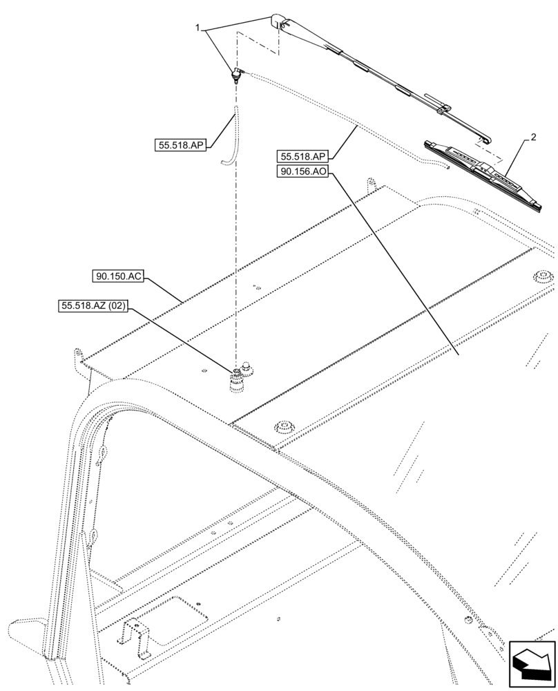 Схема запчастей Case IH FARMLIFT 632 - (55.518.AW[02]) - WINDSHIELD WIPER, ARM, UPPER (55) - ELECTRICAL SYSTEMS