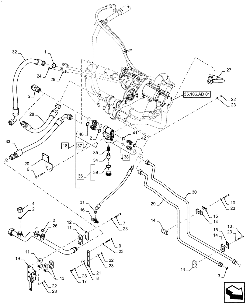 Схема запчастей Case IH QUADTRAC 470 - (35.322.AY[01]) - STANDARD HYDRAULIC SYSTEM LINES, 450, 470, 500 HD, 540 HD (35) - HYDRAULIC SYSTEMS