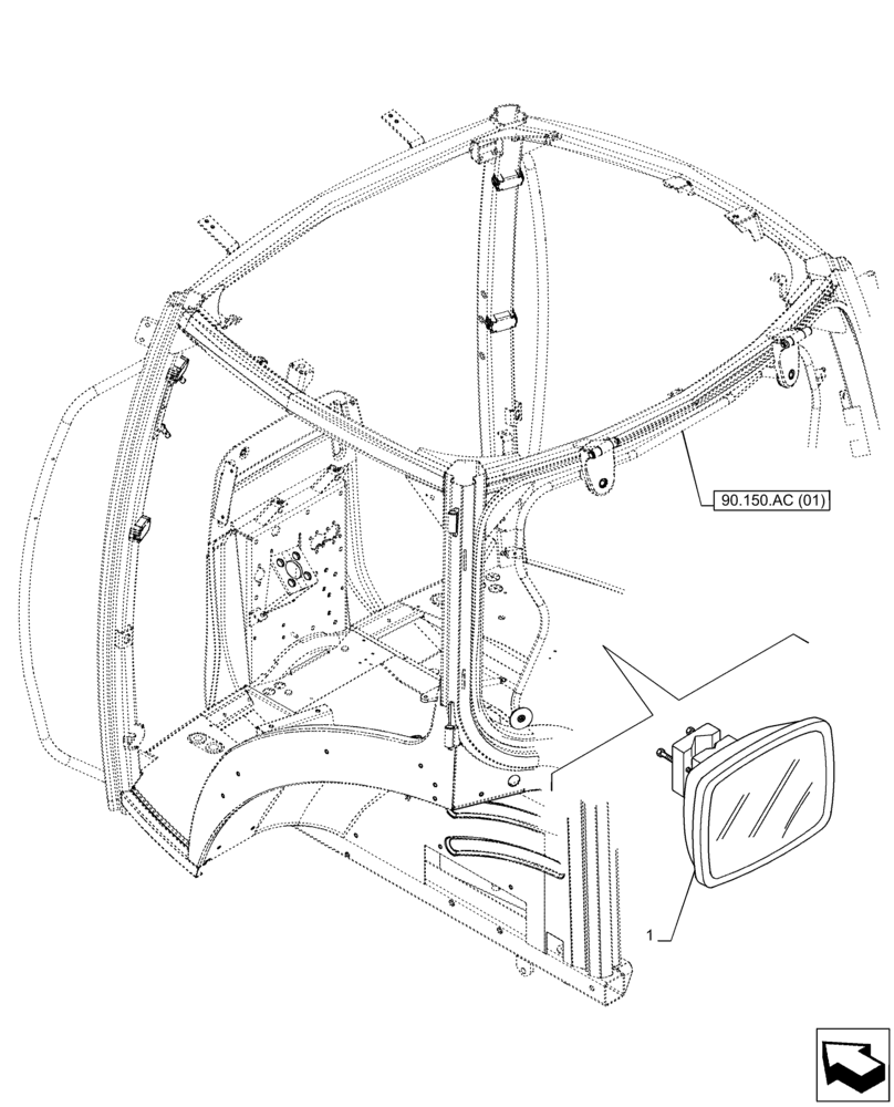Схема запчастей Case IH PUMA 150 - (90.151.AK[03]) - VAR - 7581114 - MIRROR, REAR (90) - PLATFORM, CAB, BODYWORK AND DECALS