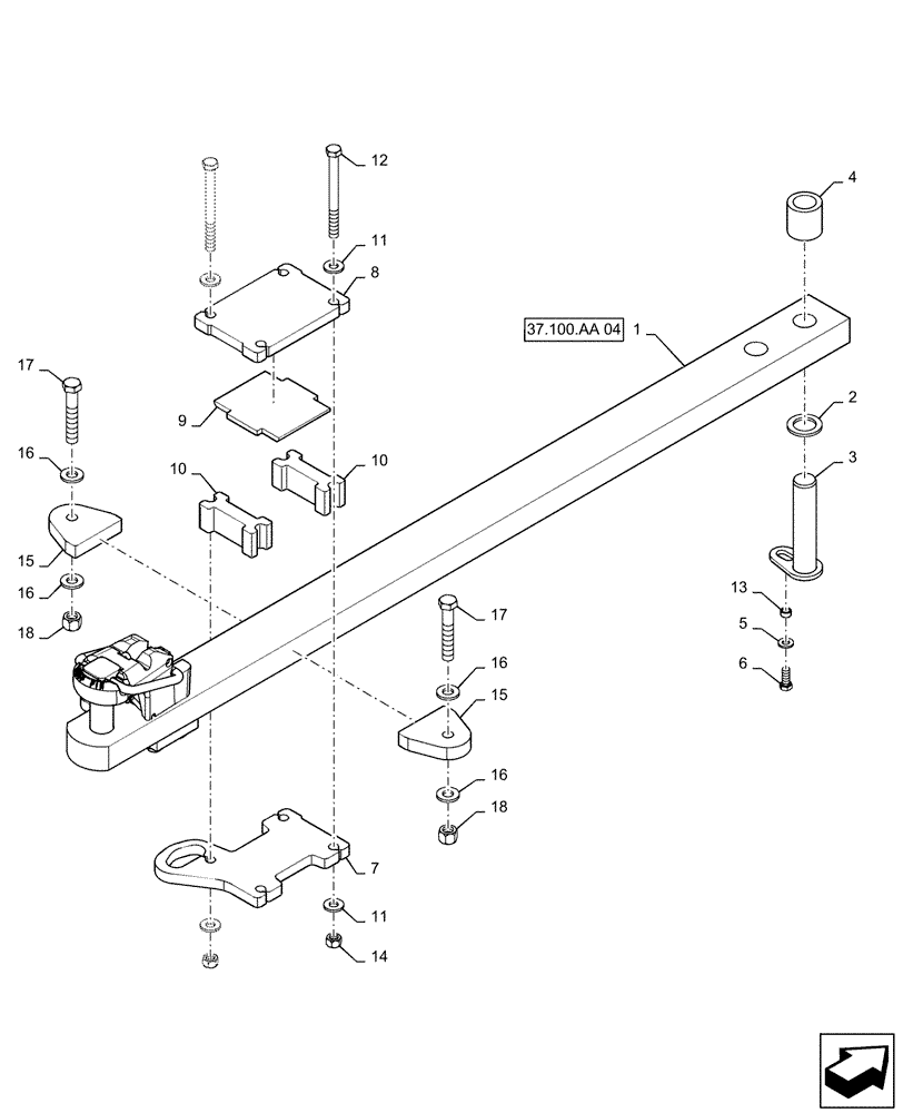 Схема запчастей Case IH QUADTRAC 470 - (37.100.AA[01]) - HIGH CAPACITY DRAWBAR, BOLTED STOPS (37) - HITCHES, DRAWBARS & IMPLEMENT COUPLINGS