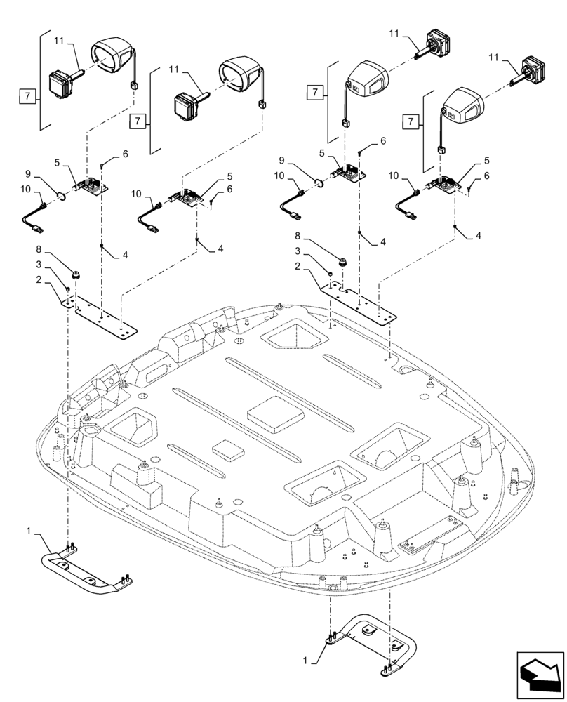 Схема запчастей Case IH STEIGER 470 - (55.404.BS[01]) - VAR - 420927 - 360° ROOF WORK LIGHT, BSN ZFF308000 (55) - ELECTRICAL SYSTEMS