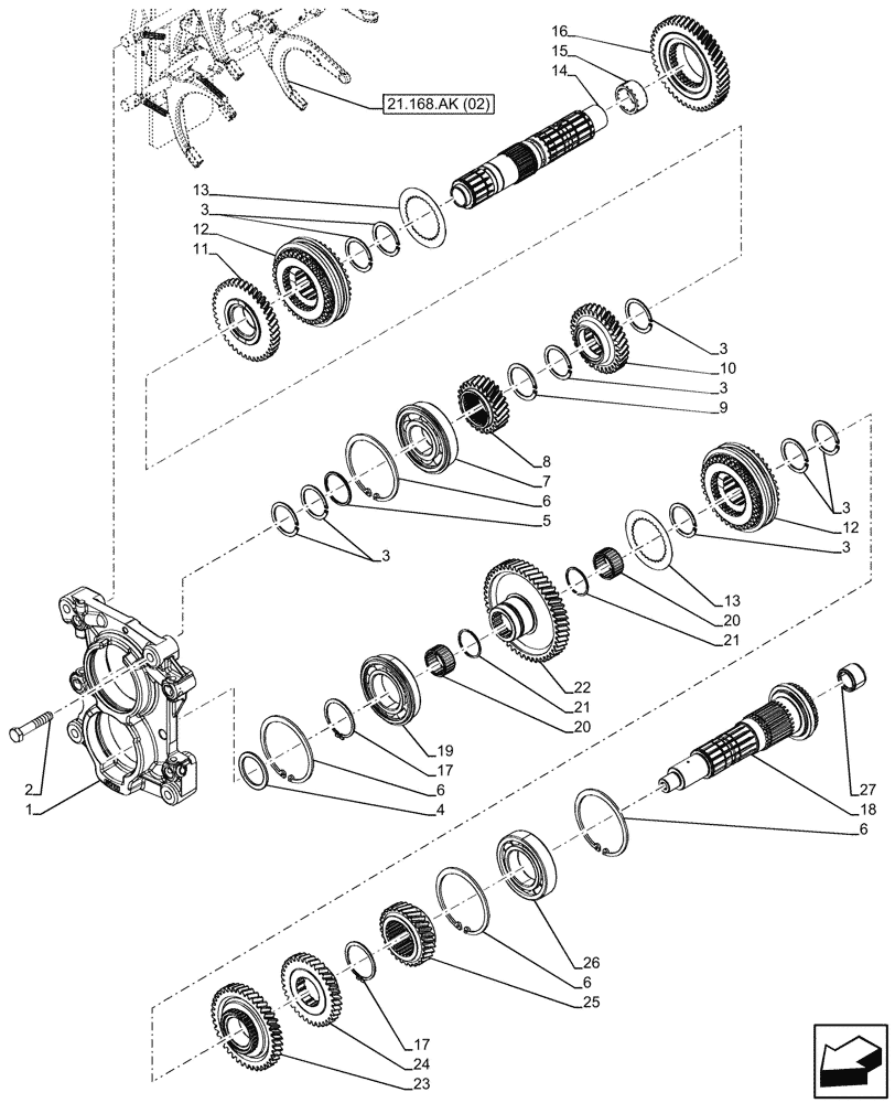 Схема запчастей Case IH FARMALL 95C - (21.154.AO[02]) - VAR - 334176, 744576 - TRANSMISSION, SHAFT & GEAR (12X12 CREEPER) (21) - TRANSMISSION