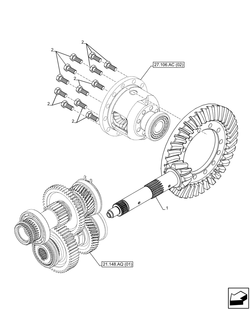 Схема запчастей Case IH FARMALL 85C - (27.106.AA[05]) - VAR - 743552 - REAR AXLE, BEVEL GEAR, BEVEL PINION, W/ HEAVY DUTY AXLE, W/ 34" TIRES (40KM/H) (27) - REAR AXLE SYSTEM