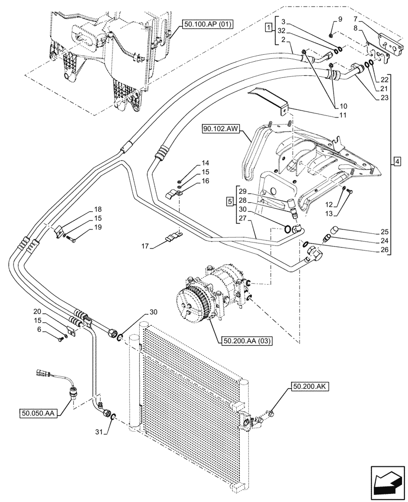 Схема запчастей Case IH FARMALL 115C - (50.200.AB) - VAR - 334183, 334211, 391606, 743496, 743573, 744588 - AIR CONDITIONER, LINE, CAB (50) - CAB CLIMATE CONTROL