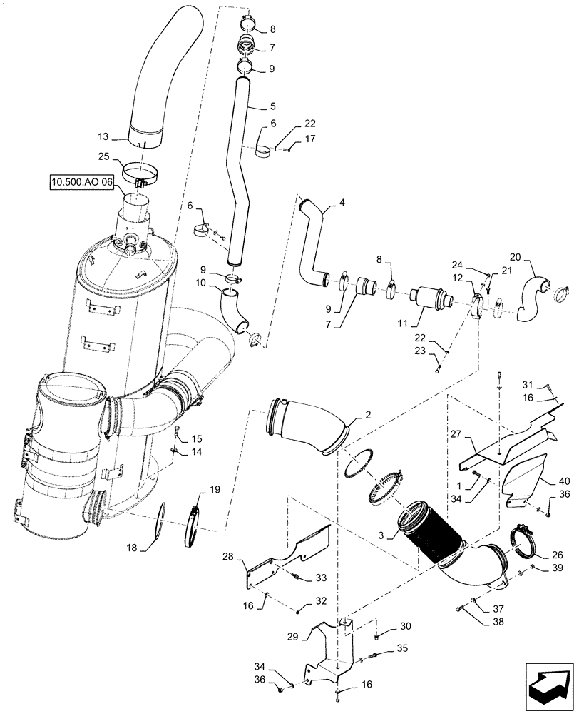 Схема запчастей Case IH QUADTRAC 620 - (10.500.AO[05]) - EXHAUST SYSTEM, 540, 580, 620 (10) - ENGINE