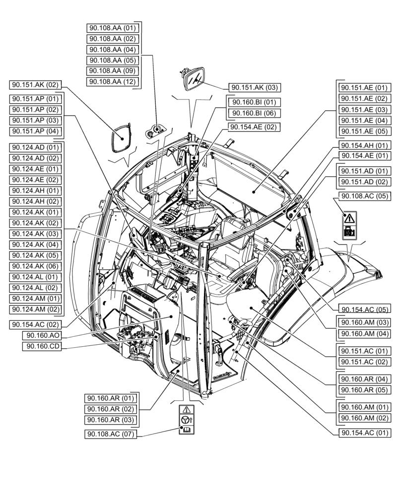 Схема запчастей Case IH PUMA 185 - (00.000.90[02]) - PICTORIAL INDEX - PLATFORM, CAB, BODYWORK AND DECALS (00) - GENERAL & PICTORIAL INDEX