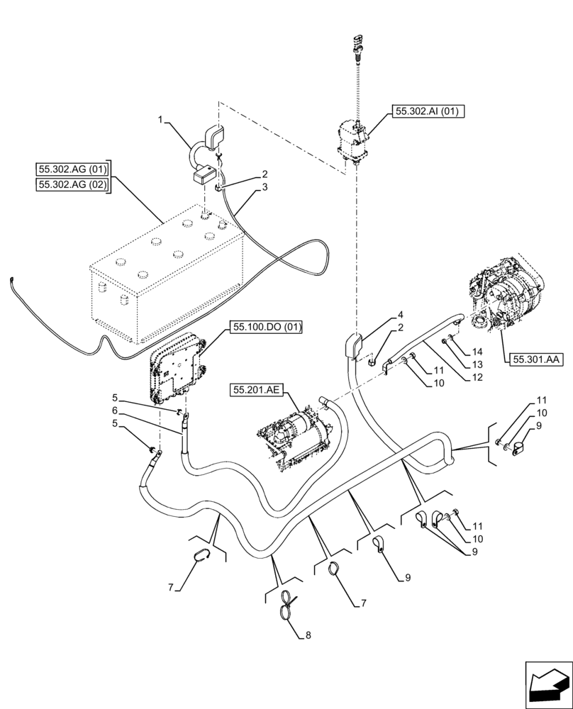 Схема запчастей Case IH FARMLIFT 632 - (55.302.AV) - POS BATTERY CABLE (55) - ELECTRICAL SYSTEMS