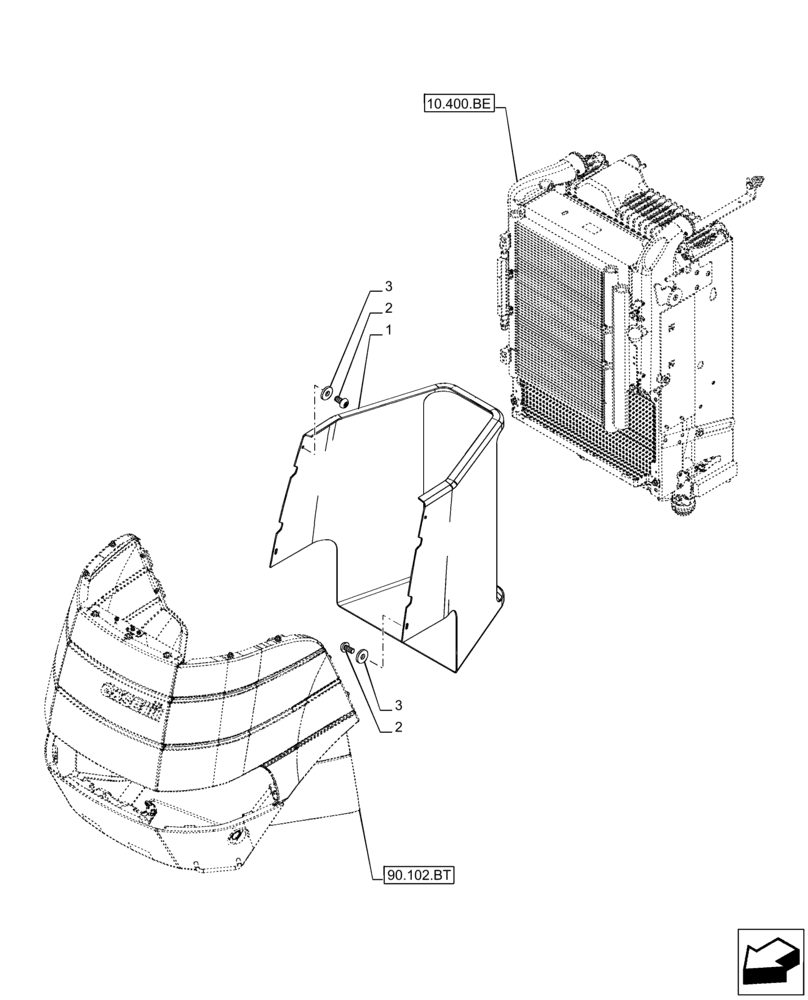 Схема запчастей Case IH PUMA 185 CVT - (90.100.AB[01]) - VAR - 391172, 758088, 758089, 758090, 758095, 758097, 758098, 758246 - RADIATOR, CONVEYOR (90) - PLATFORM, CAB, BODYWORK AND DECALS