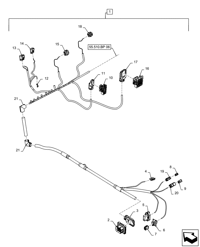 Схема запчастей Case IH MAGNUM 180 - (55.510.BP[05]) - WIRE HARNESS, CAB, OUTER (55) - ELECTRICAL SYSTEMS