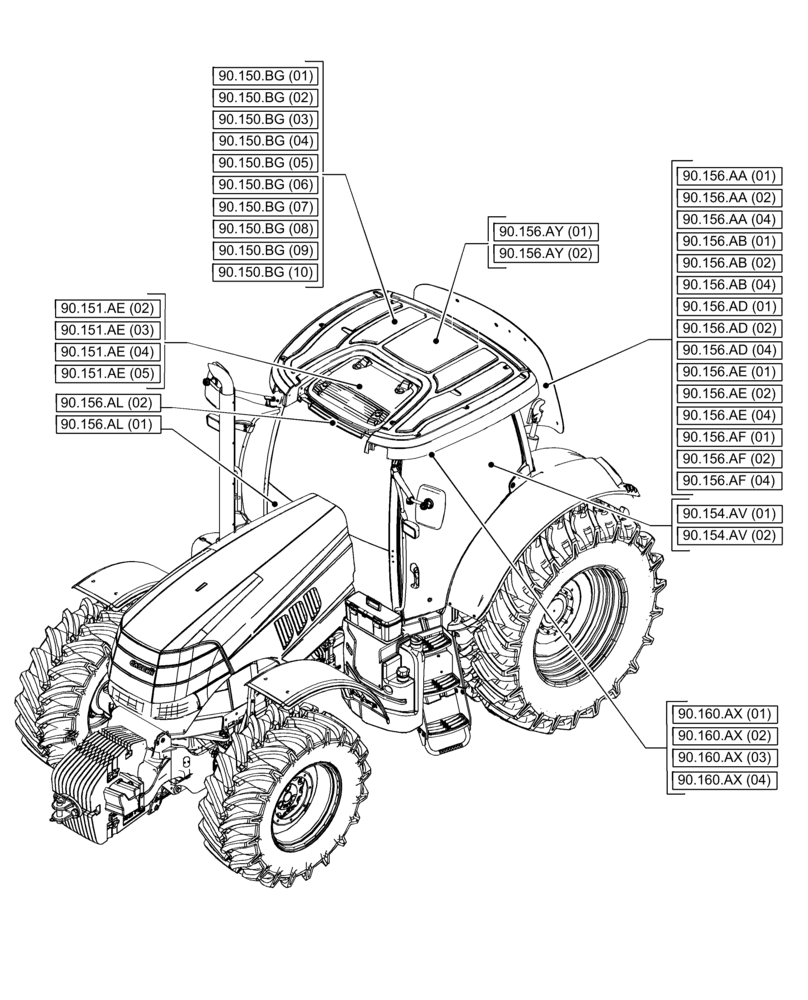Схема запчастей Case IH PUMA 150 - (90.000.00[03]) - SECTION INDEX - PLATFORM, CAB, BODYWORK AND DECALS (90) - PLATFORM, CAB, BODYWORK AND DECALS
