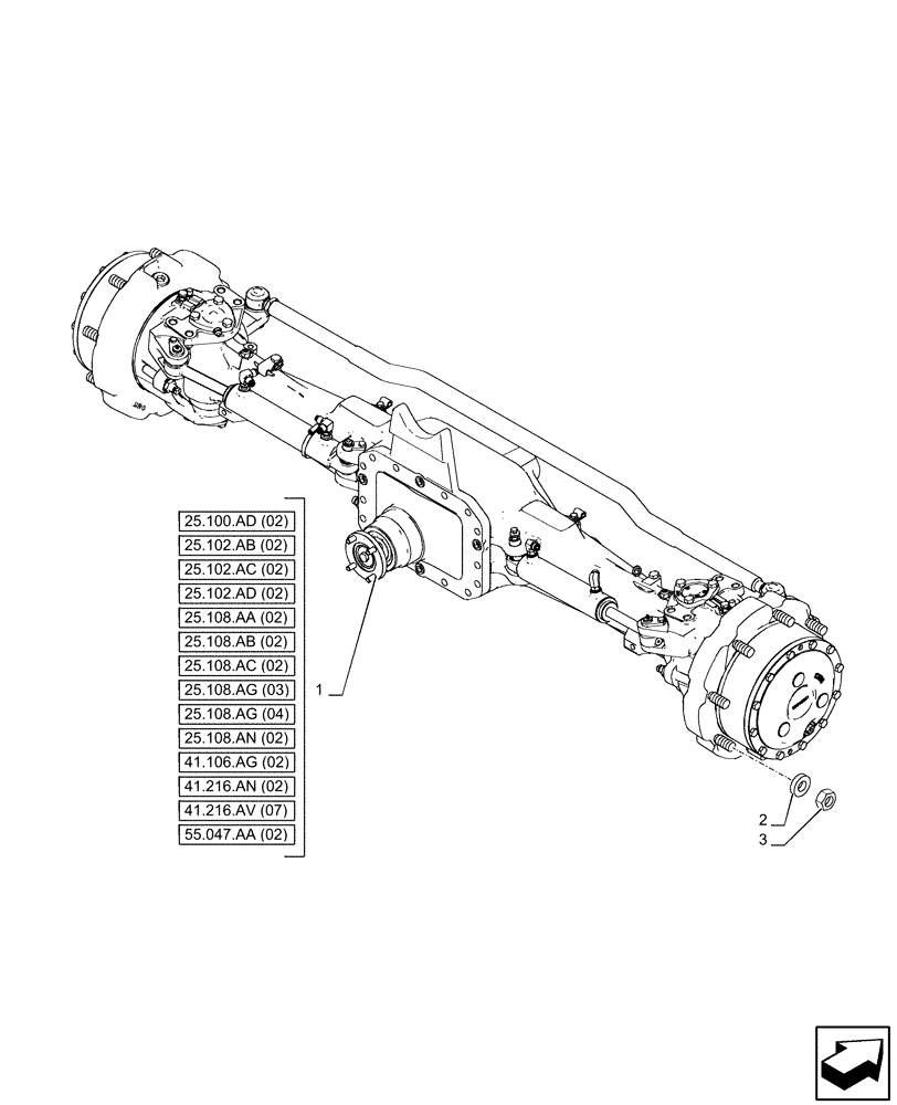 Схема запчастей Case IH PUMA 150 - (25.100.AA[02]) - VAR - 758045 - FRONT AXLE, SUSPENDED (25) - FRONT AXLE SYSTEM