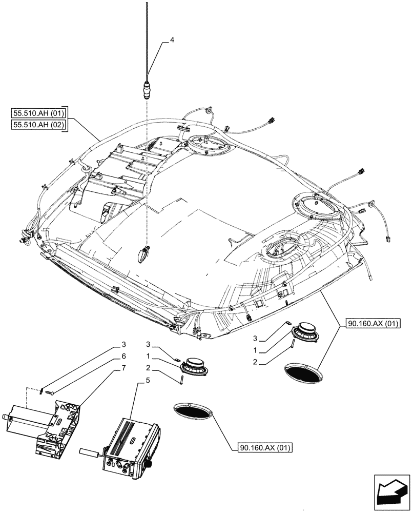 Схема запчастей Case IH PUMA 165 - (55.512.AA[03]) - VAR - 391175, 758251, 758252, 758253, 758254, 758258, 758259, 758260, 758261, 758262, 758263, 758264, 758265 - CAB, RADIO (55) - ELECTRICAL SYSTEMS