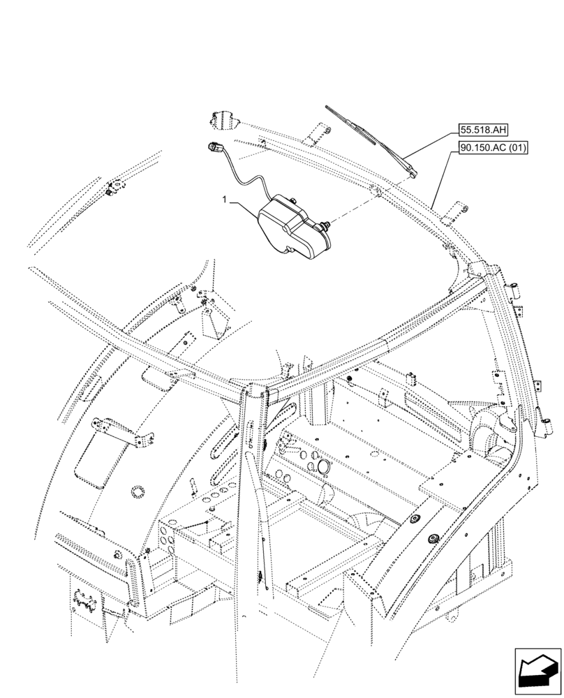 Схема запчастей Case IH PUMA 165 - (55.518.AI) - VAR - 332722, 332723, 332724, 32725, 392114, 392115, 392116 - REAR, WIPER MOTOR, CAB (55) - ELECTRICAL SYSTEMS