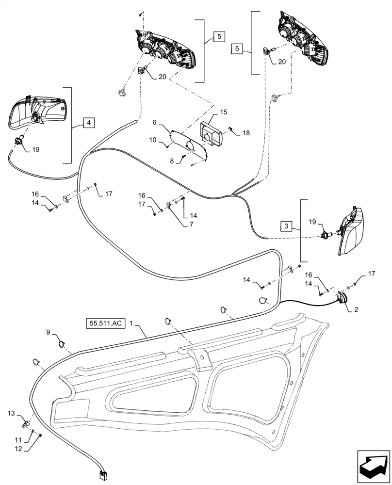 Схема запчастей Case IH STEIGER 540 - (55.404.AQ[01]) - STANDARD HALOGEN HEADLIGHT (55) - ELECTRICAL SYSTEMS