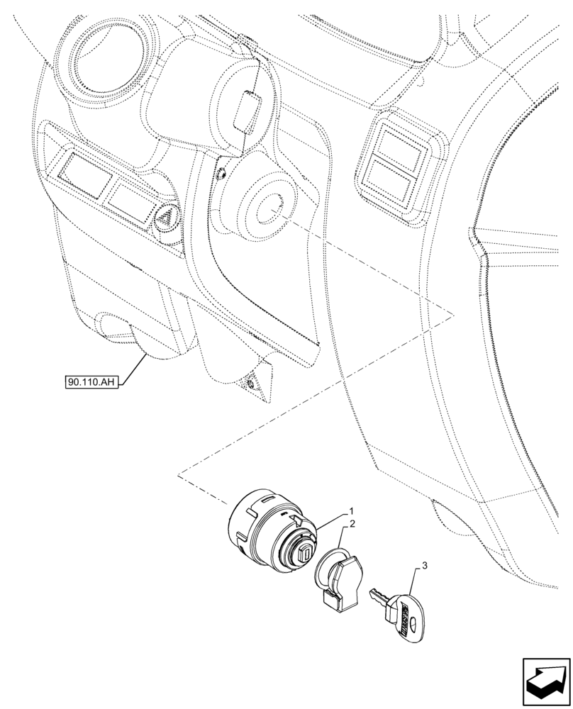 Схема запчастей Case IH FARMALL 115C - (55.201.AH[03]) - VAR - 334187, 334188, 334190, 334191, 392315, 394315 - IGNITION SWITCH, KEY, W/O BUBBLER (55) - ELECTRICAL SYSTEMS