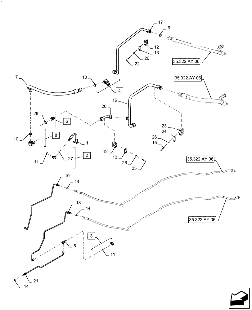 Схема запчастей Case IH QUADTRAC 470 - (35.322.AY[05]) - AUXILIARY CONTROL VALVE LINES, FRONT (35) - HYDRAULIC SYSTEMS