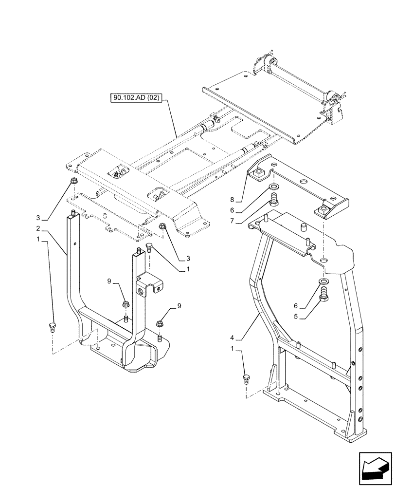 Схема запчастей Case IH PUMA 165 CVT - (90.102.AD[01]) - VAR - 391216, 758207, 758208, 758210 - HOOD, SUPPORT (90) - PLATFORM, CAB, BODYWORK AND DECALS