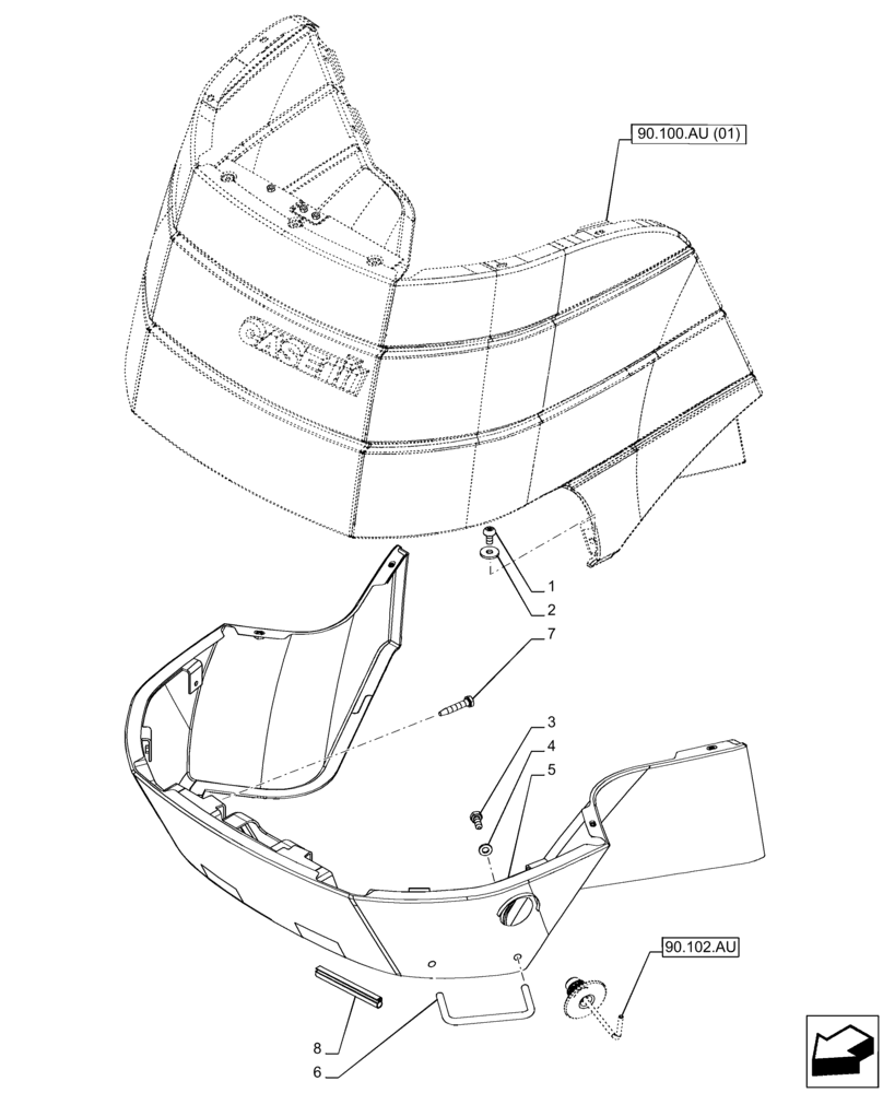 Схема запчастей Case IH PUMA 220 CVT - (90.100.AN) - VAR - 391216, 758207, 758208, 758210 - GRILLE, LOWER (90) - PLATFORM, CAB, BODYWORK AND DECALS