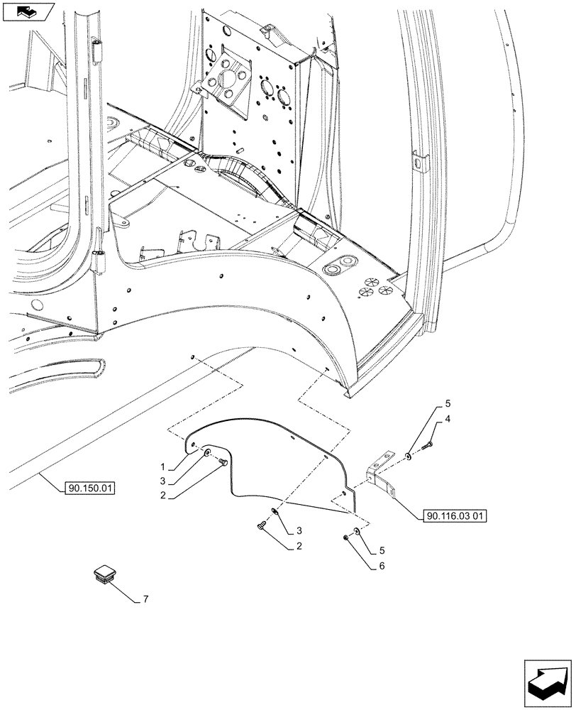 Схема запчастей Case IH PUMA 200 - (90.116.03[03]) - REAR FENDER - MUDGUARD, RH (90) - PLATFORM, CAB, BODYWORK AND DECALS