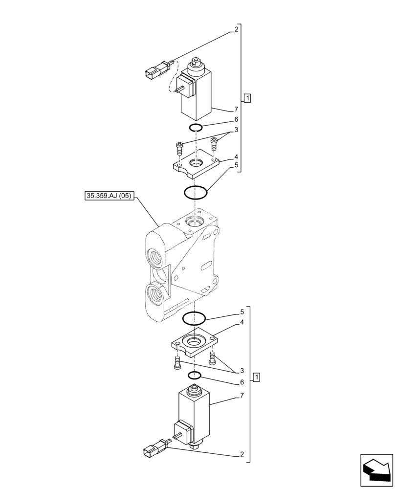 Схема запчастей Case IH FARMLIFT 735 - (55.036.AO[01]) - CONTROL VALVE, AUXILIARY SECTION, SOLENOID (55) - ELECTRICAL SYSTEMS