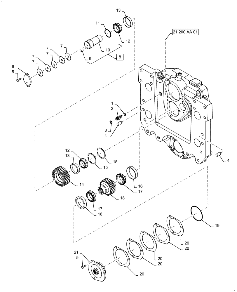 Схема запчастей Case IH MAGNUM 340 - (21.200.AA[02]) - VAR - 429330, 429331, 429332, 429333 - POWERSHIFT - TRANSMISSION, DROP BOX (21) - TRANSMISSION