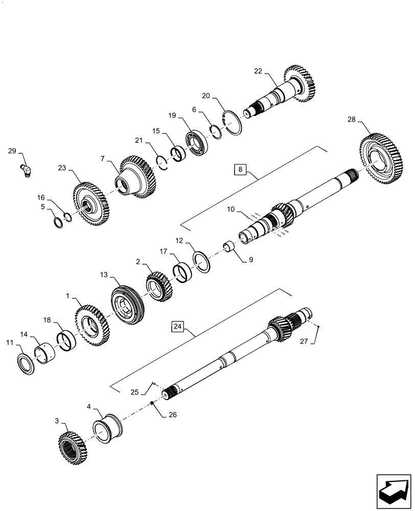 Схема запчастей Case IH MAGNUM 240 - (21.507.AH[01]) - VAR- 420104, 420105 - F4/R2 SHAFT, OUTPUT SHAFT, REVERSE SHAFT, F3 GEAR - CVT (21) - TRANSMISSION