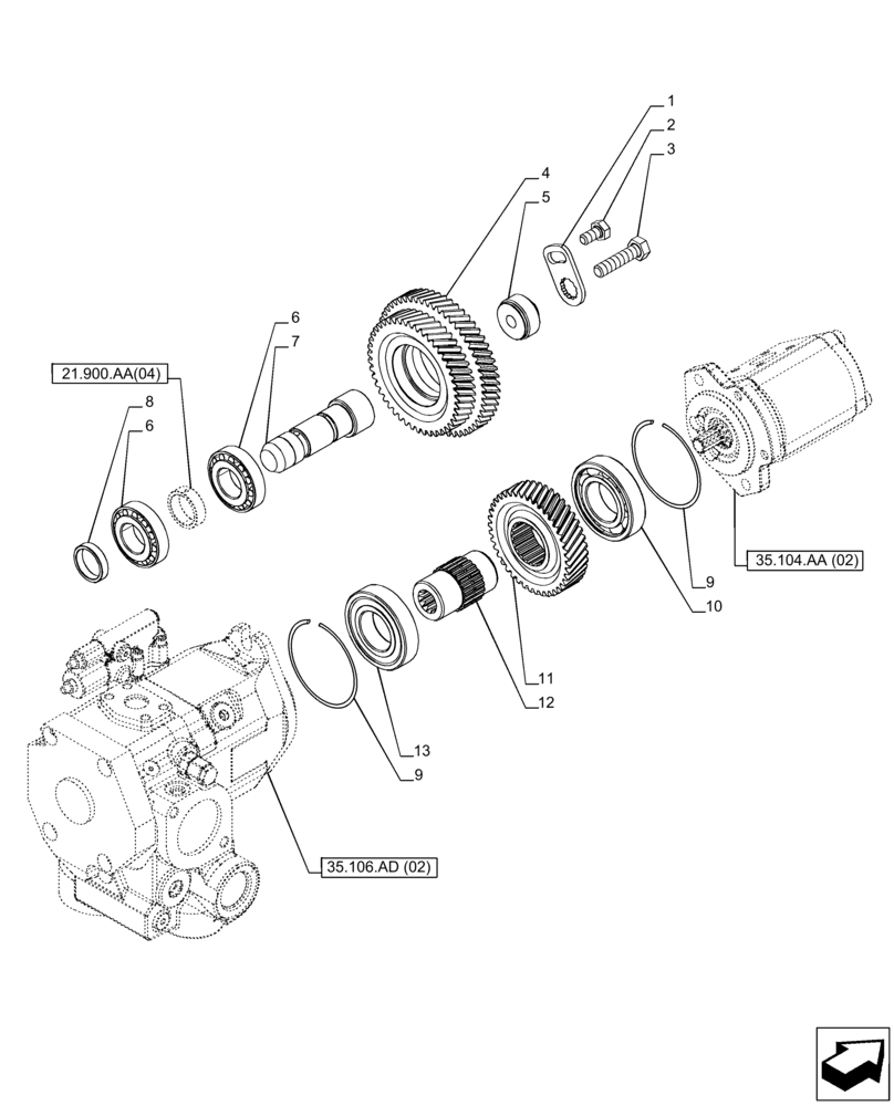 Схема запчастей Case IH PUMA 150 CVT - (21.900.AA[03]) - VAR - 391161, 758055 - HYDRAULIC PUMP, DRIVEN GEAR, CVT (21) - TRANSMISSION