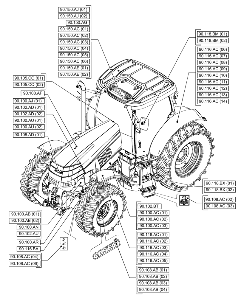 Схема запчастей Case IH PUMA 185 - (00.000.90[01]) - PICTORIAL INDEX - PLATFORM, CAB, BODYWORK AND DECALS (00) - GENERAL & PICTORIAL INDEX
