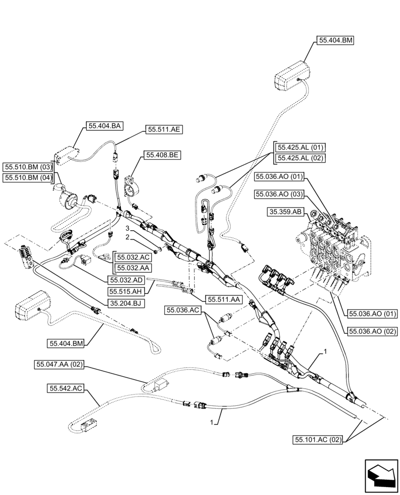 Схема запчастей Case IH FARMLIFT 742 - (55.101.AC[01]) - WIRE HARNESS, FRAME, REAR (55) - ELECTRICAL SYSTEMS