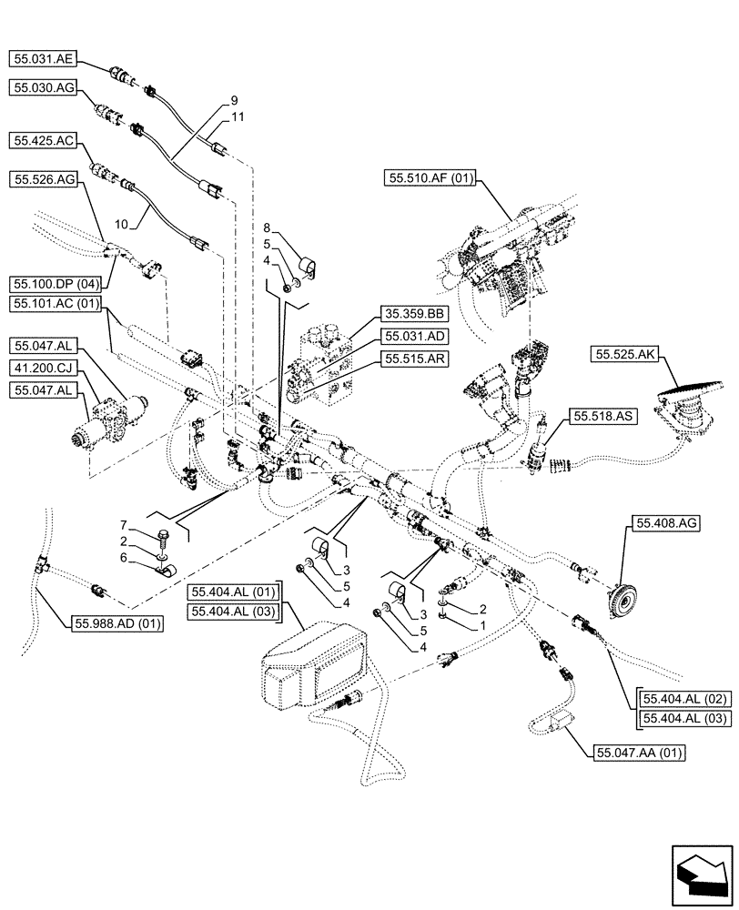 Схема запчастей Case IH FARMLIFT 742 - (55.101.AC[02]) - WIRE HARNESS, FRAME, FRONT (55) - ELECTRICAL SYSTEMS