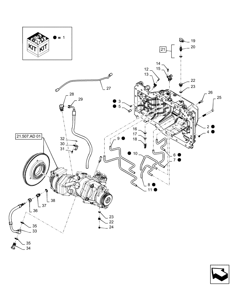 Схема запчастей Case IH MAGNUM 200 - (21.507.AD[02]) - VAR- 420104, 420105 - COVER ASSY, HYDROSTATIC PUMP - CVT (21) - TRANSMISSION