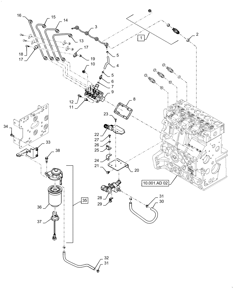 Схема запчастей Case IH FARMALL 50C - (10.218.00[02]) - FUEL LINE AND INLINE FILTER, FARMALL 40C, 50C (10) - ENGINE