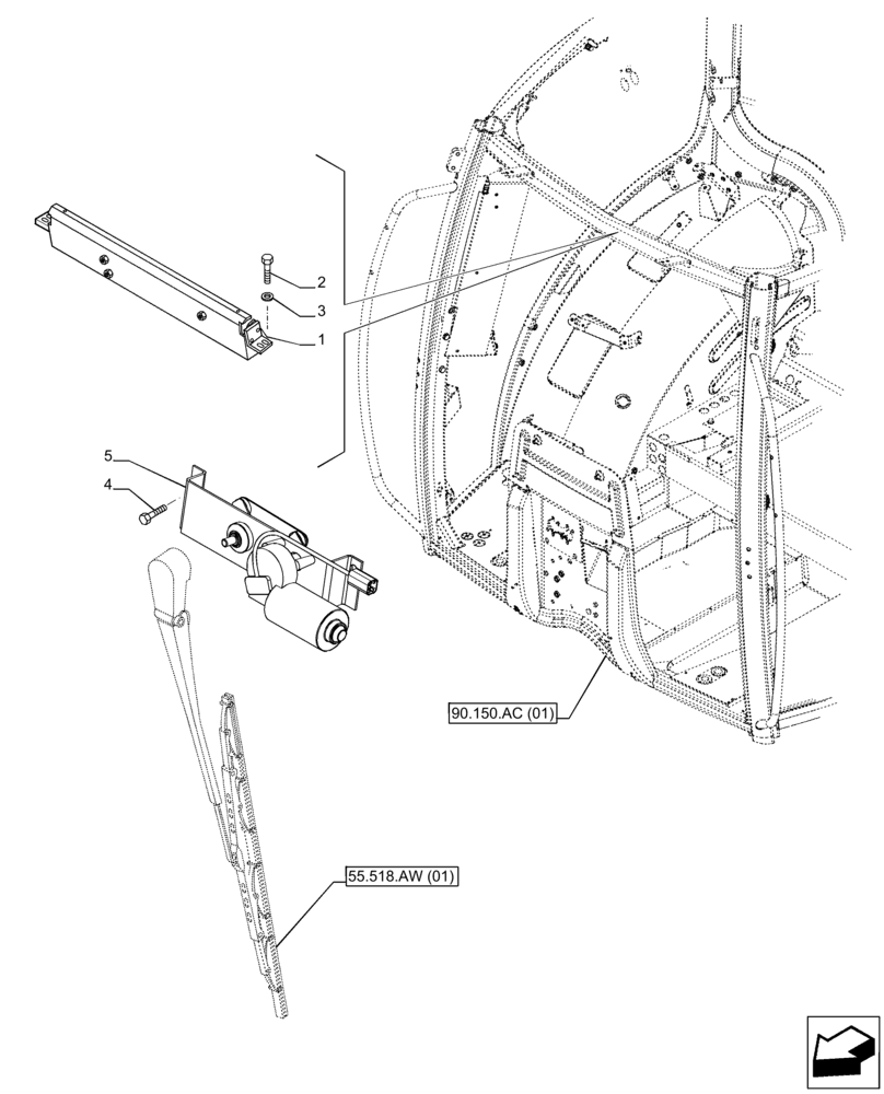 Схема запчастей Case IH PUMA 165 CVT - (55.518.AZ) - VAR - 391147, 391148, 758034 - WINDSHIELD WIPER, MOTOR (55) - ELECTRICAL SYSTEMS