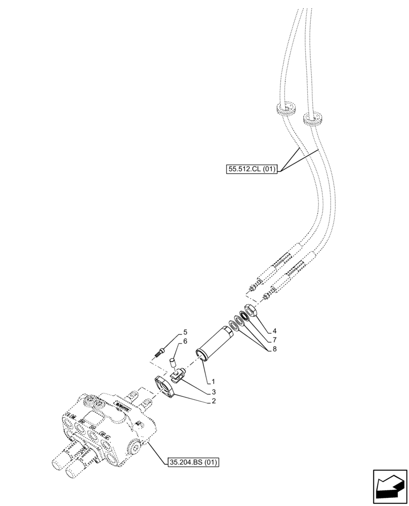 Схема запчастей Case IH FARMALL 105C - (35.204.BS[03]) - VAR - 336125, 338125, 336780 - MID MOUNT VALVE, LINES (35) - HYDRAULIC SYSTEMS