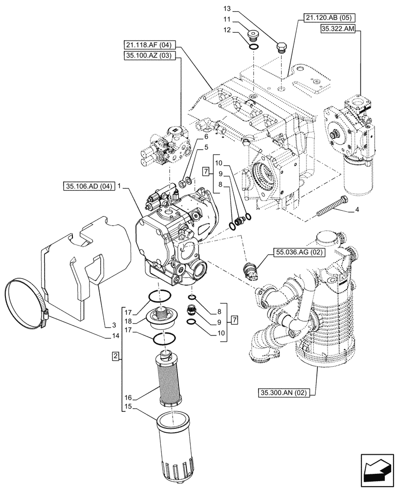 Схема запчастей Case IH PUMA 200 CVT - (35.106.AD[02]) - VAR - 391161, 758056 - HYDRAULIC PUMP, CVT (35) - HYDRAULIC SYSTEMS