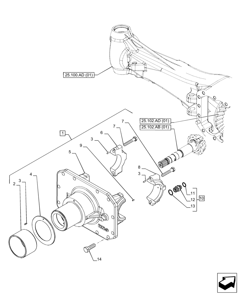 Схема запчастей Case IH PUMA 150 CVT - (25.102.AC[01]) - VAR - 391156 - 4WD FRONT AXLE, DIFFERENTIAL CARRIER (25) - FRONT AXLE SYSTEM